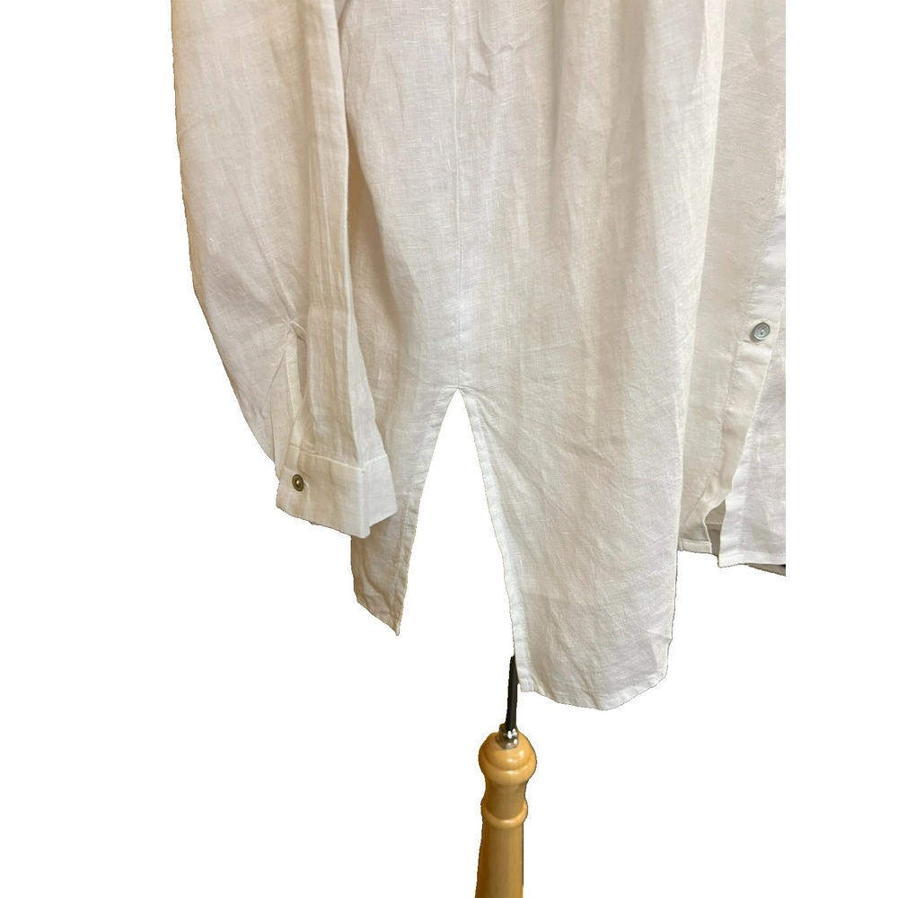 Eileen Fisher Over Size Button Up Blouse White Linen Long Drop Shoulder Sleeve M - Picture 5 of 11